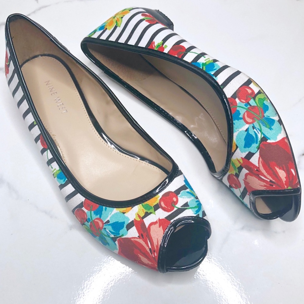 Nine West Women's Floral Peep Toe Flats - Multicolor